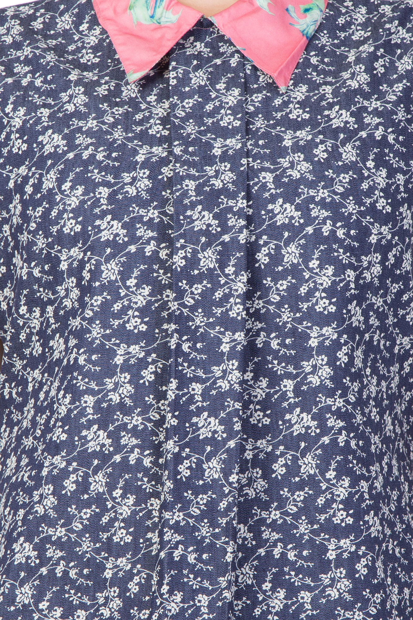 Mythya Womens Denim Floral Printed Top - Denim Fabric, Size 36-42, Blue Color, Length 24-26 Inches | Attractive Floral Print Design, Sleeveless Style