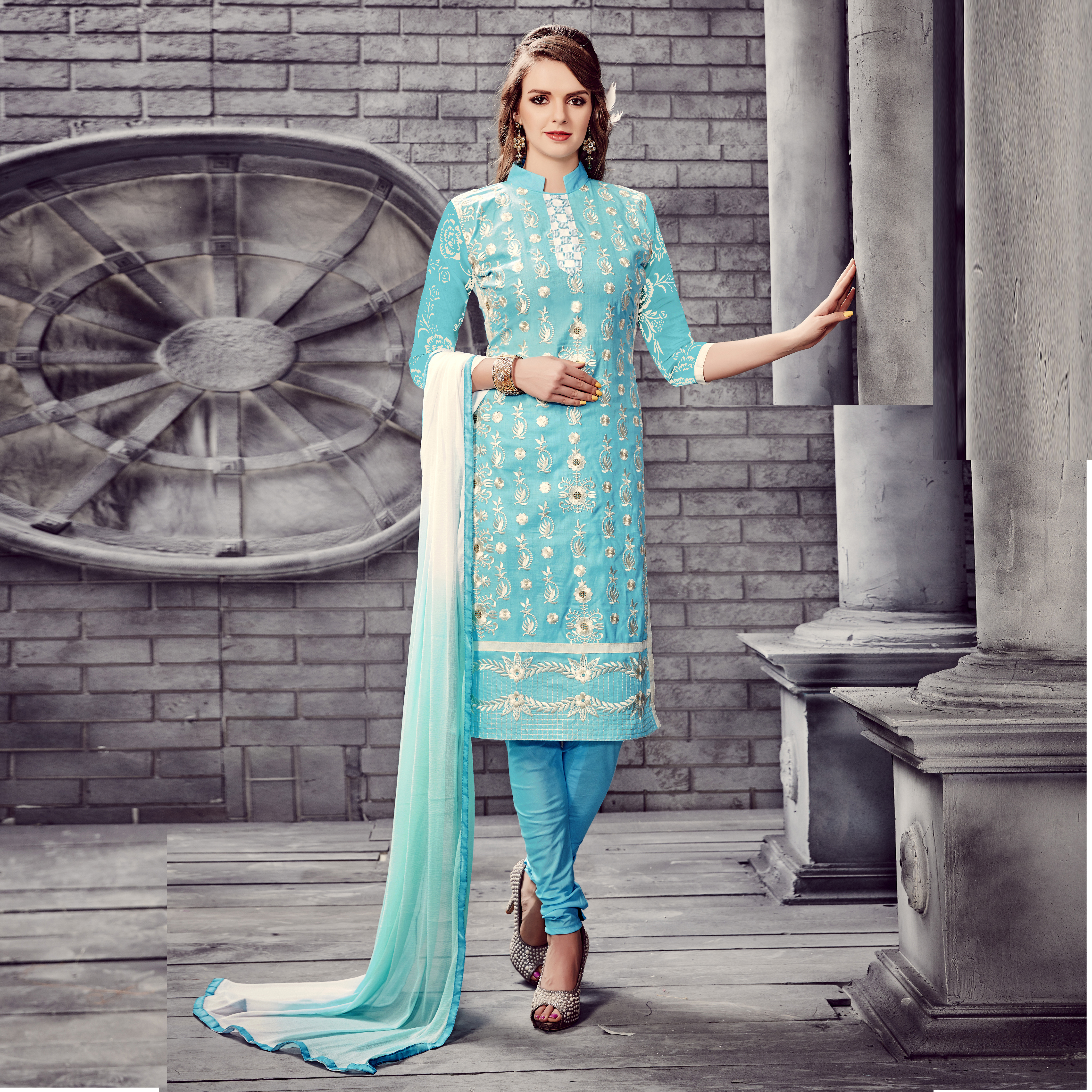 sachin and babi light blue dress Glaze Cotton Embroidered Straight Suit Dress Material - Free Size, Red &  Blue | Breathable, Washable, Includes Matching Chiffon Dupatta at Best  Price in Surat