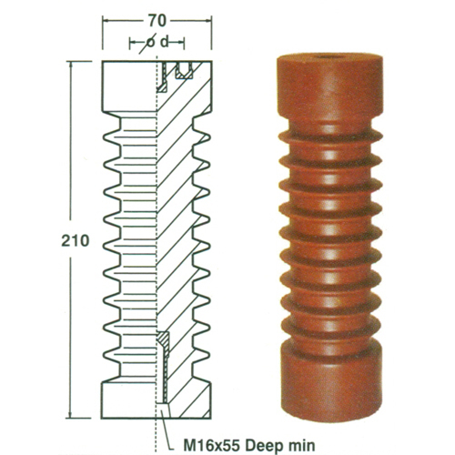 Epoxy Moulded Material - HT 22 70210 MS, 70x70x210 mm, Insert Sizes M16x45, M10x25, M6x15 | Brass, 35 kV Rated Voltage, 0.5-100 mm Thickness