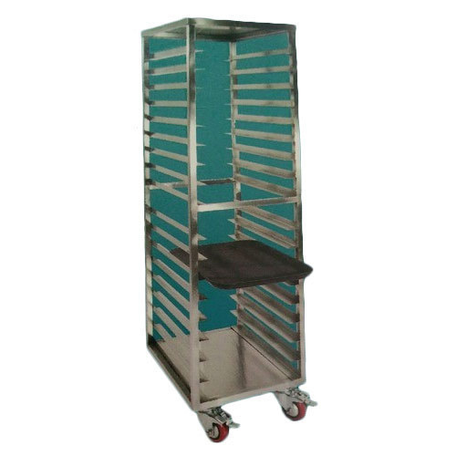 Tray Trolley Cart - Stainless Steel, 12 Trays with 400 x 600 mm Tray Size, Silver Color, Swivel Wheels, 100 kg Load Capacity