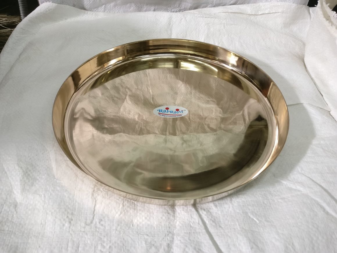 Traditional Buffet Plate - Round Brass Thali , Golden Finish Perfect For Kitchen Use