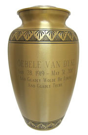Indigo Cremation Urn - 10.3x8 Inches, Polished Brass Metal, Religious Theme