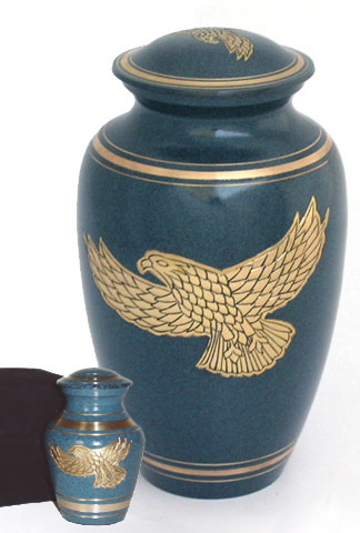 Indigo Cremation Urn - 10.3x8 Inches, Polished Brass Metal, Religious Theme