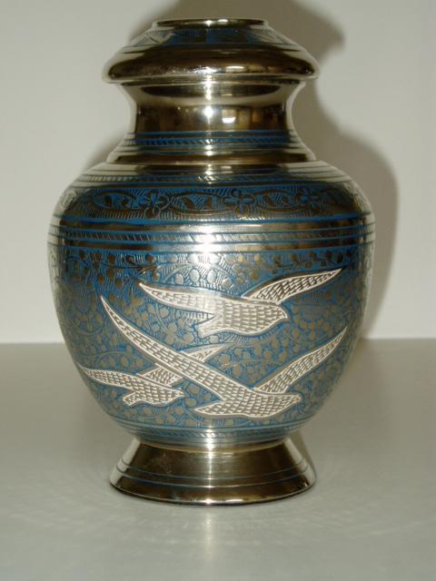 Indigo Cremation Urn - 10.3x8 Inches, Polished Brass Metal, Religious Theme
