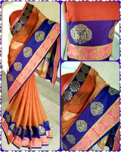 Peach Mainpuri Silk Casual Saree