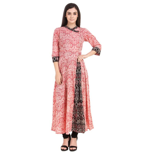Pink Printed Ladies A Line Kurti