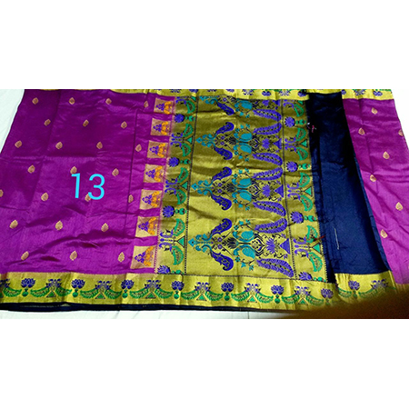 Art Semi Paithani Bonga Silk - Chiffon Fabric, Vibrant Peacock Pallu Design, Elegant And Traditional Appeal
