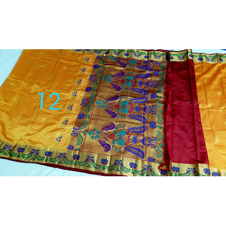 Art Semi Paithani Bonga Silk - Chiffon Fabric, Vibrant Peacock Pallu Design, Elegant And Traditional Appeal