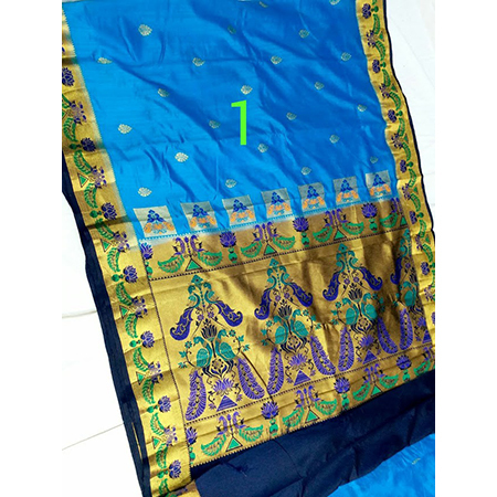 Art Semi Paithani Bonga Silk - Chiffon Fabric, Vibrant Peacock Pallu Design, Elegant And Traditional Appeal