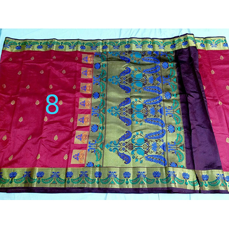 Art Semi Paithani Bonga Silk - Chiffon Fabric, Vibrant Peacock Pallu Design, Elegant And Traditional Appeal