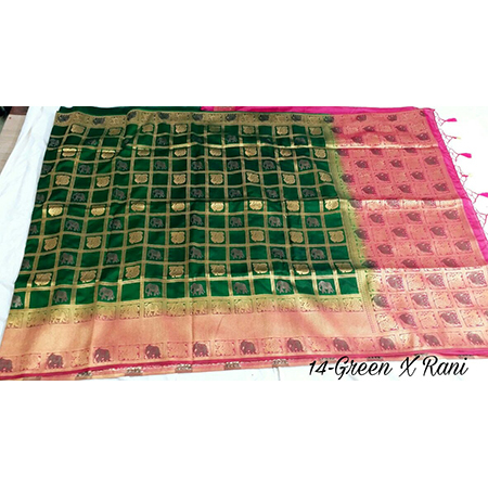 Chiffon Bonga Silk Elephant Rich Pallu Contrast With Contrast Plain