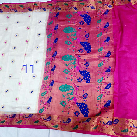 Chiffon Art Semi Paithani Bonga Silk With Peacock Pallu
