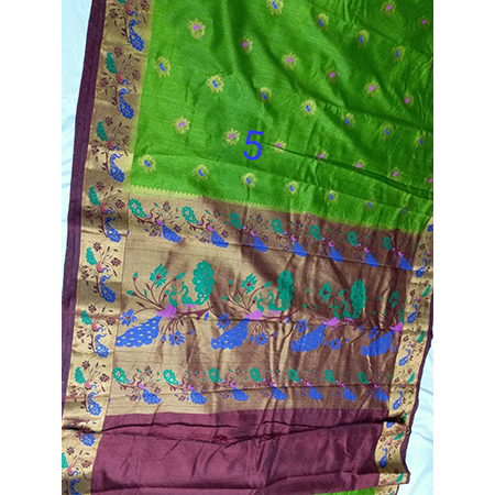 Chiffon Art Semi Paithani Bonga Silk With Peacock Pallu