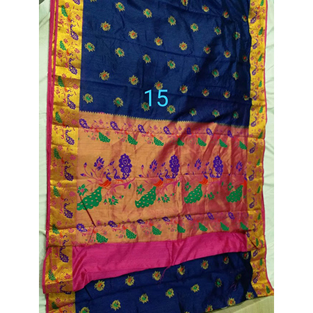 Chiffon Art Semi Paithani Bonga Silk With Peacock Pallu