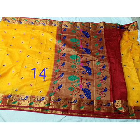 Chiffon Art Semi Paithani Bonga Silk With Peacock Pallu