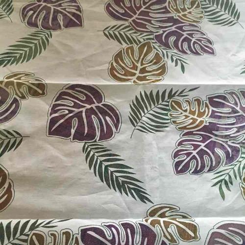 Printed Brasso Fabric - Lightweight Polyester Blend, Customizable Size & Width, Multicolor Leafy Print in Purple, Green, Yellow & Beige, Soft Texture, Non-Stretchable