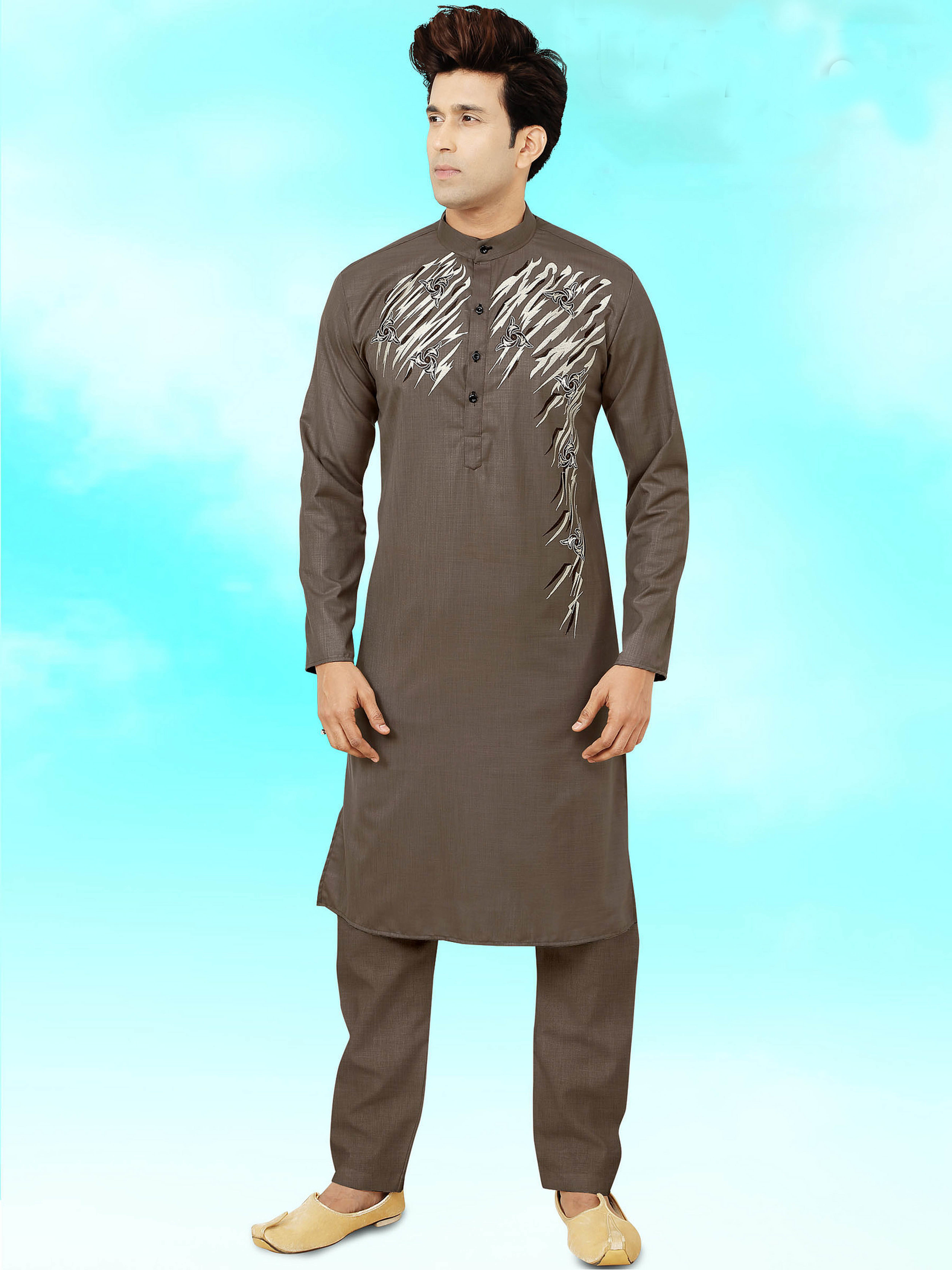 Sherwani - Cotton Polyester Material Sizes 36 To 50 Embroidered Closure | Standard Collar Modern Style Plain Pattern Designed For Men
