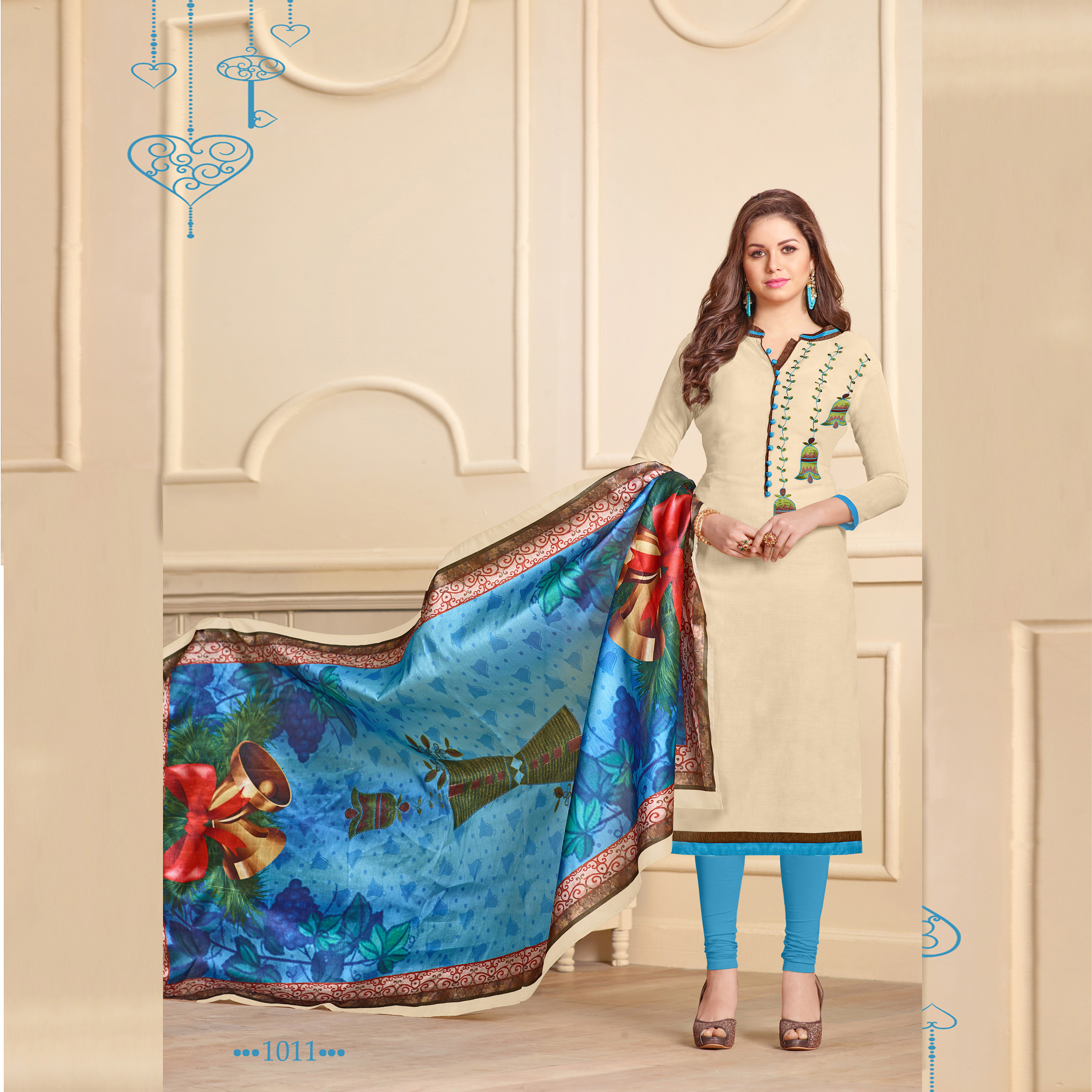 Green And Orange Embroidery Chanderi Salwar Kameez