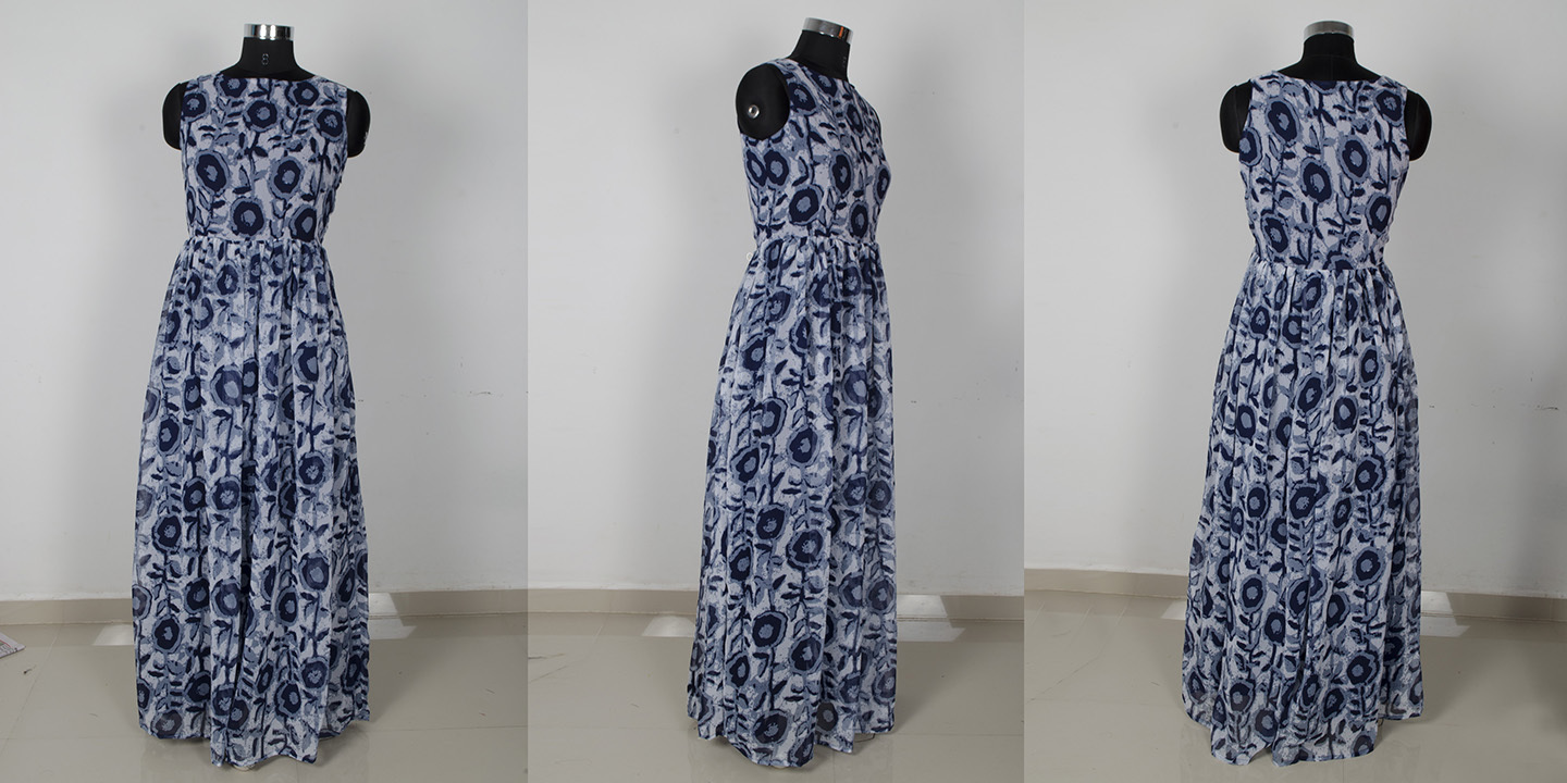 Blue Ladies Printed Gown