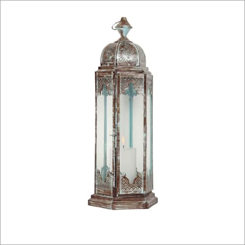 Brown And White Crafted Candle Lantern