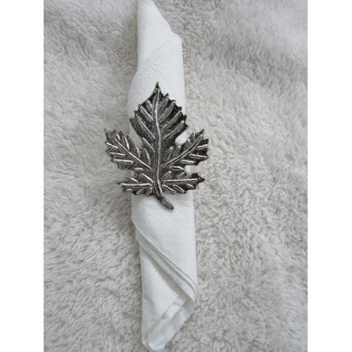 Antique Napkin Rings - Brass, 1-2 Inch Size , Multi-Colored Leaf Shape Design with Intricate Crafting