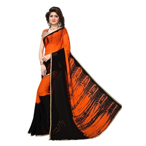 Printed Chiffon Saree - 5.5 Mtr Length, 0.8 Mtr Blouse | Green, Blue, Black, Maroon, Pink, Firozi, Silk Material, Printed Pattern