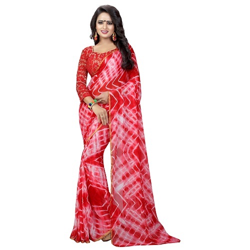Printed Chiffon Saree - 5.5 Mtr Length, 0.8 Mtr Blouse | Green, Blue, Black, Maroon, Pink, Firozi, Silk Material, Printed Pattern