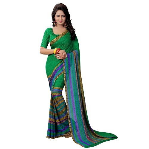 Fancy Printed Georgette Saree - Georgette Silk, Length: 5.5 Mtr, Blouse Length: 0.8 Mtr | Multi-colored, Patterned Design, Suitable For All Seasons