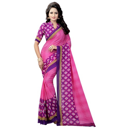 Fancy Printed Georgette Saree - Georgette Silk, Length: 5.5 Mtr, Blouse Length: 0.8 Mtr | Multi-colored, Patterned Design, Suitable For All Seasons