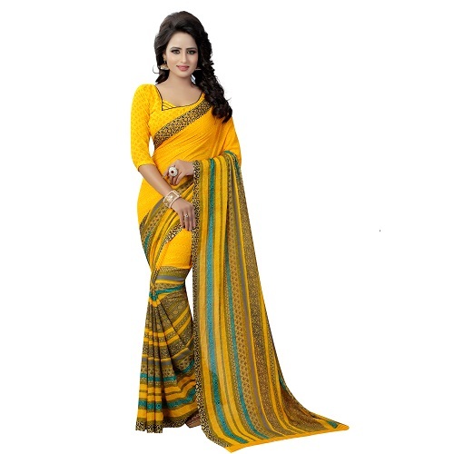 Fancy Printed Georgette Saree - Georgette Silk, Length: 5.5 Mtr, Blouse Length: 0.8 Mtr | Multi-colored, Patterned Design, Suitable For All Seasons