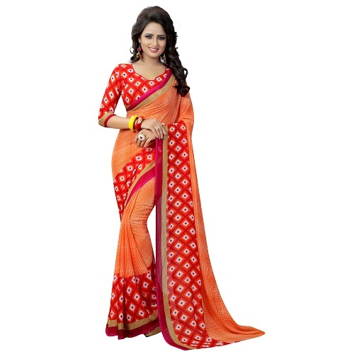 Fancy Printed Georgette Saree - Georgette Silk, Length: 5.5 Mtr, Blouse Length: 0.8 Mtr | Multi-colored, Patterned Design, Suitable For All Seasons