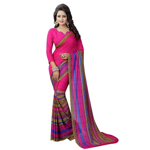 Fancy Printed Georgette Saree - Georgette Silk, Length: 5.5 Mtr, Blouse Length: 0.8 Mtr | Multi-colored, Patterned Design, Suitable For All Seasons
