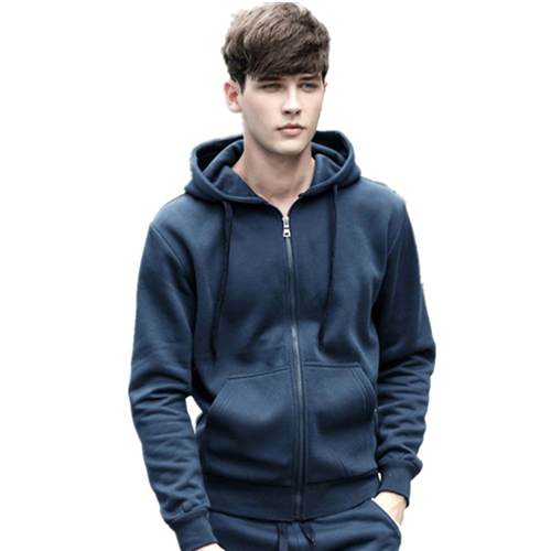 Mens Zipper Sweatshirt - Woolen Fabric, Sizes S-XXXL | Long Sleeve, Plain Blue Design