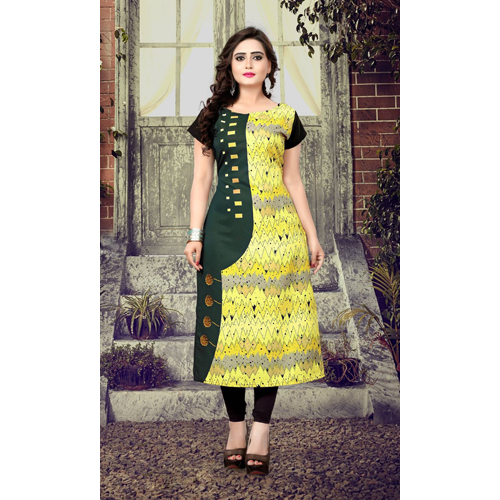 Rayon Printed Kurti - Half Sleeves, Round Neck, Regular Fit, Knee Length | Skin-Friendly, Durable, Colorfast, Fine Finishing