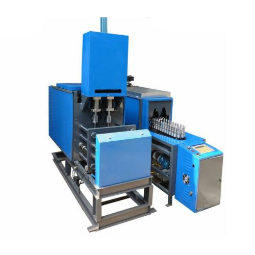 Semi Automatic PET Blow Moulding Machine - 1.5 Ltr Double Cavity, 2 Ltr Single Cavity, 8 Ton Locking Pressure, 150 mm Stroke | 900 Bottles/Hour Production, Oval Heating Conveyor, HMI Control System, 20 HP Heating Power