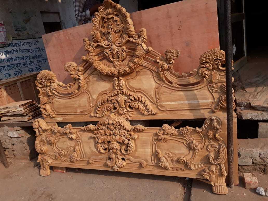 Wooden Bed - Mdf Board Material 1 Foot Height Brown Color | Indian Style Home Furniture Non-foldable Lightweight Design