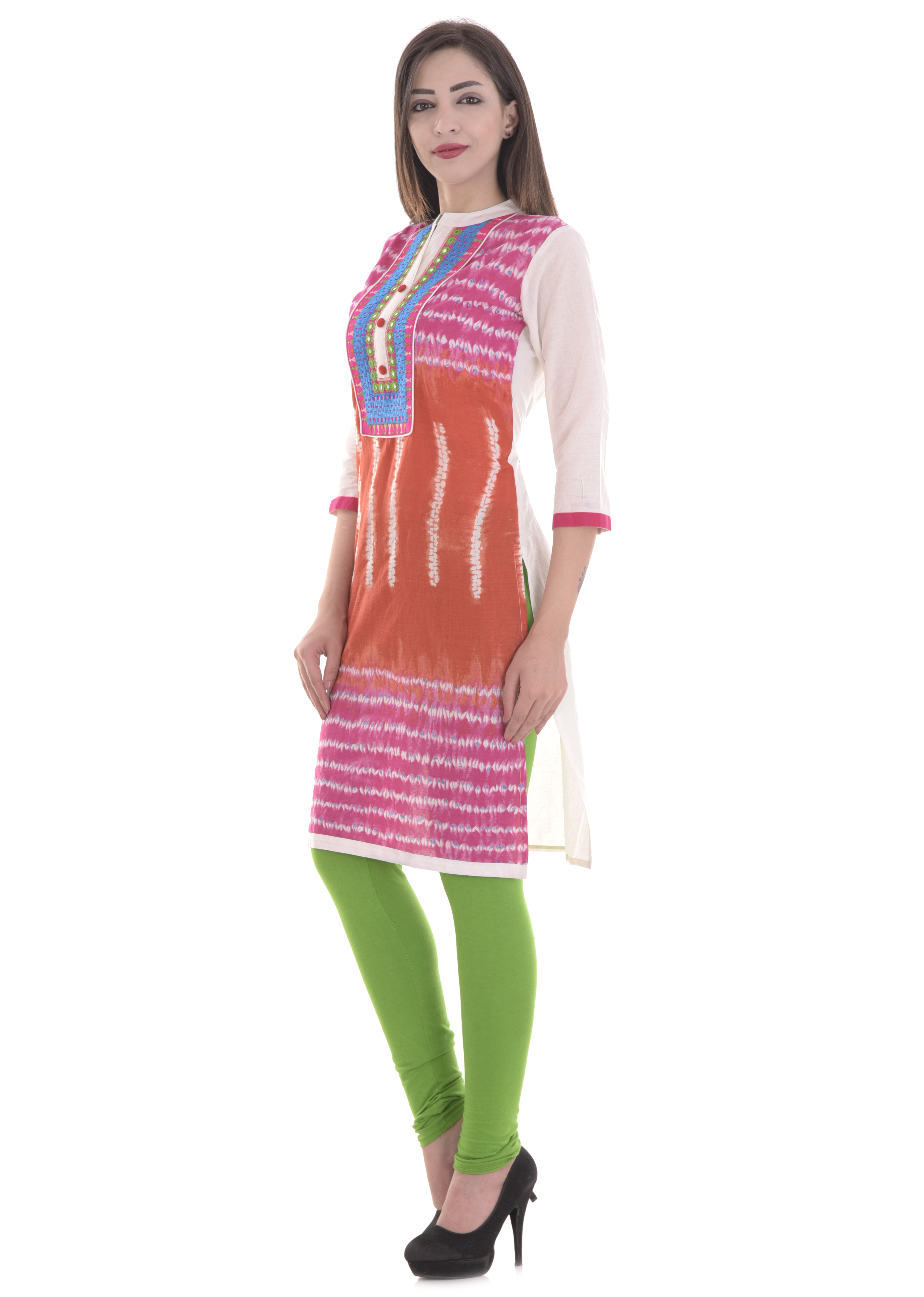 Cotton Stylish Kurti - 100% Cotton, Multi Color, 3/4th Sleeves | Eco-friendly, Breathable, Perfect For Daily Wear, Trendy Check Lining Pattern