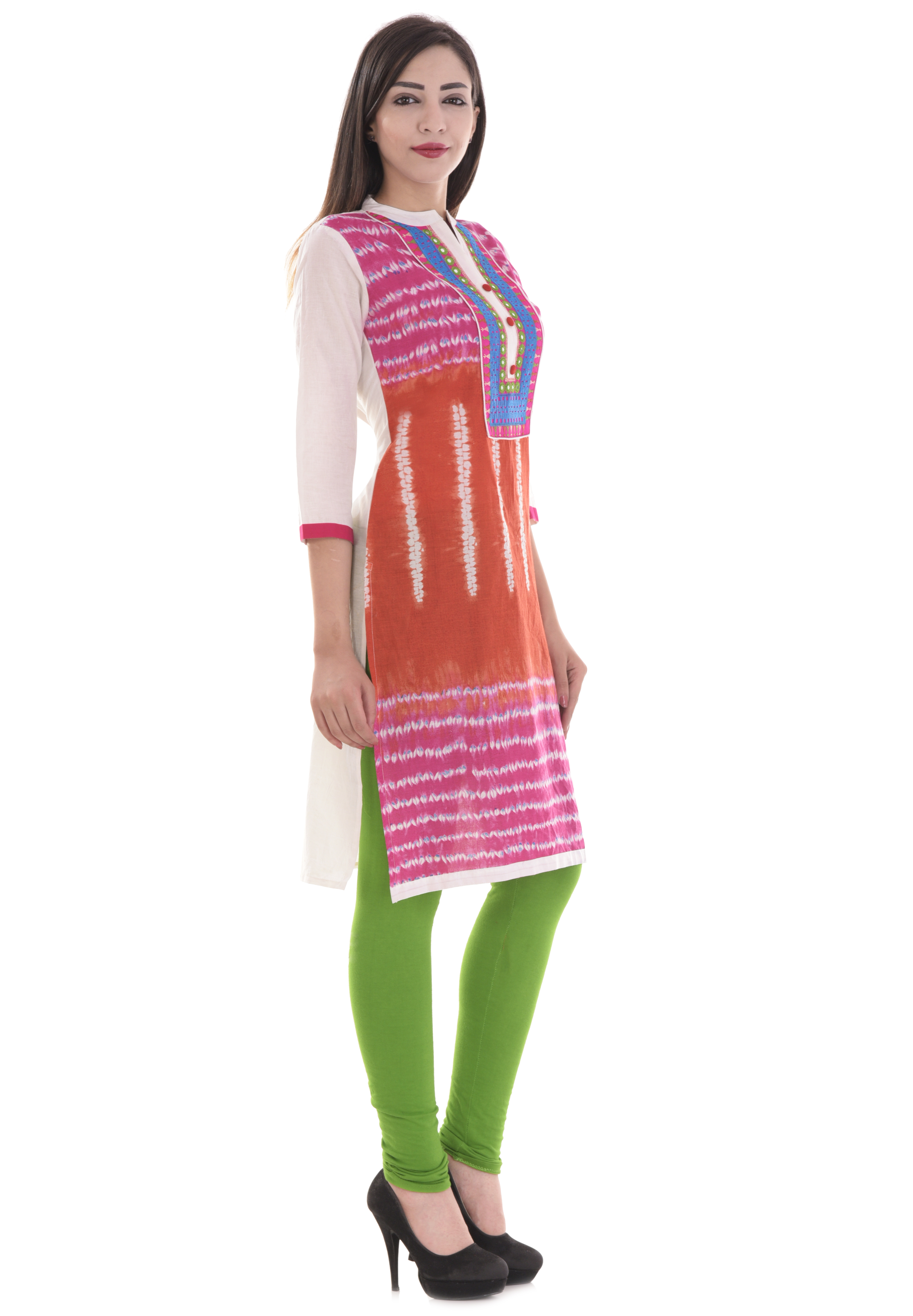 Cotton Stylish Kurti - 100% Cotton, Multi Color, 3/4th Sleeves | Eco-friendly, Breathable, Perfect For Daily Wear, Trendy Check Lining Pattern