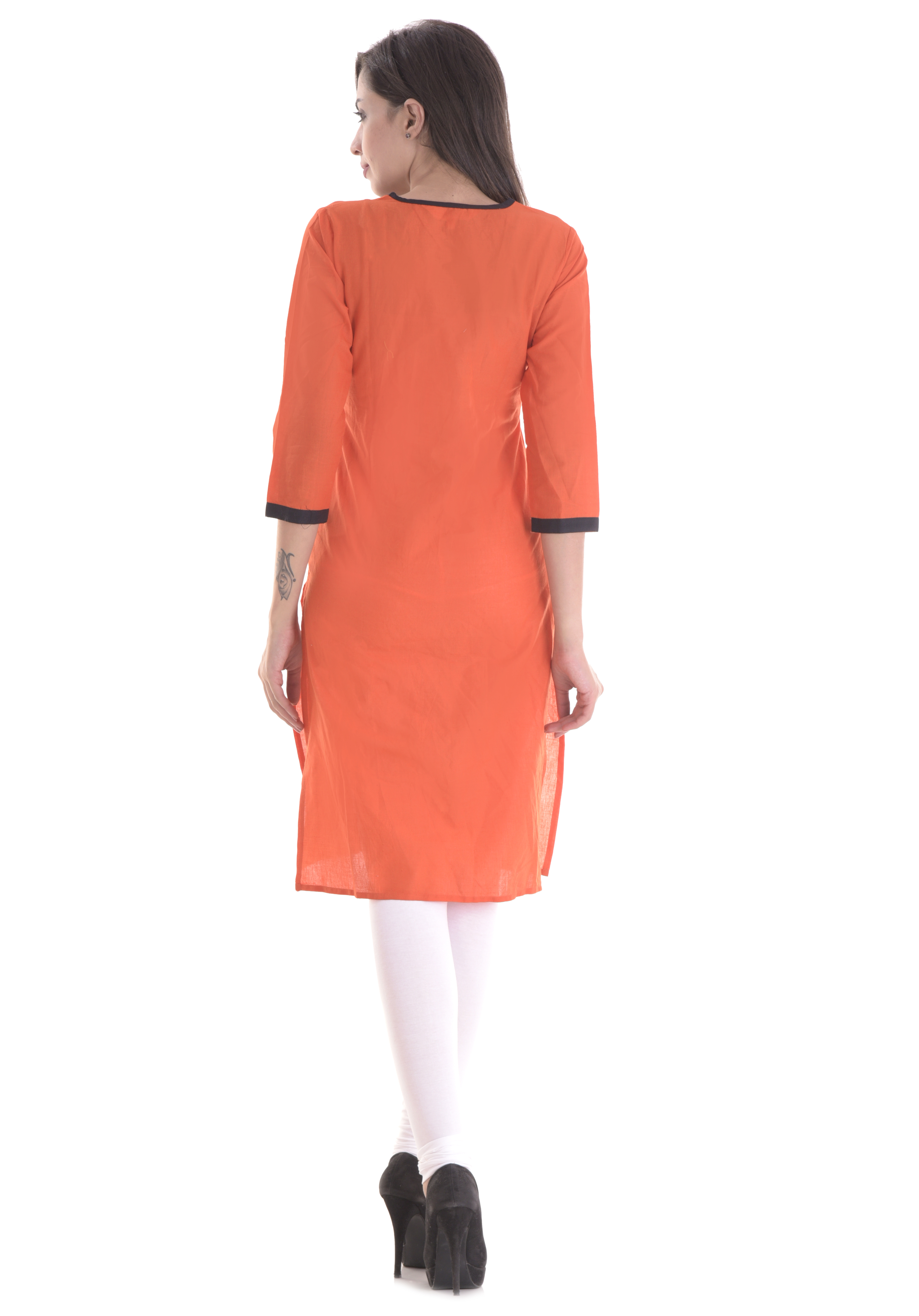 Ladies Designer Kurti - 100% Cotton, Sizes S-xxl, Orange Color, 3/4th Sleeves, Printed Design | Eco-friendly, Lightweight, Versatile For Daily And Ethnic Wear