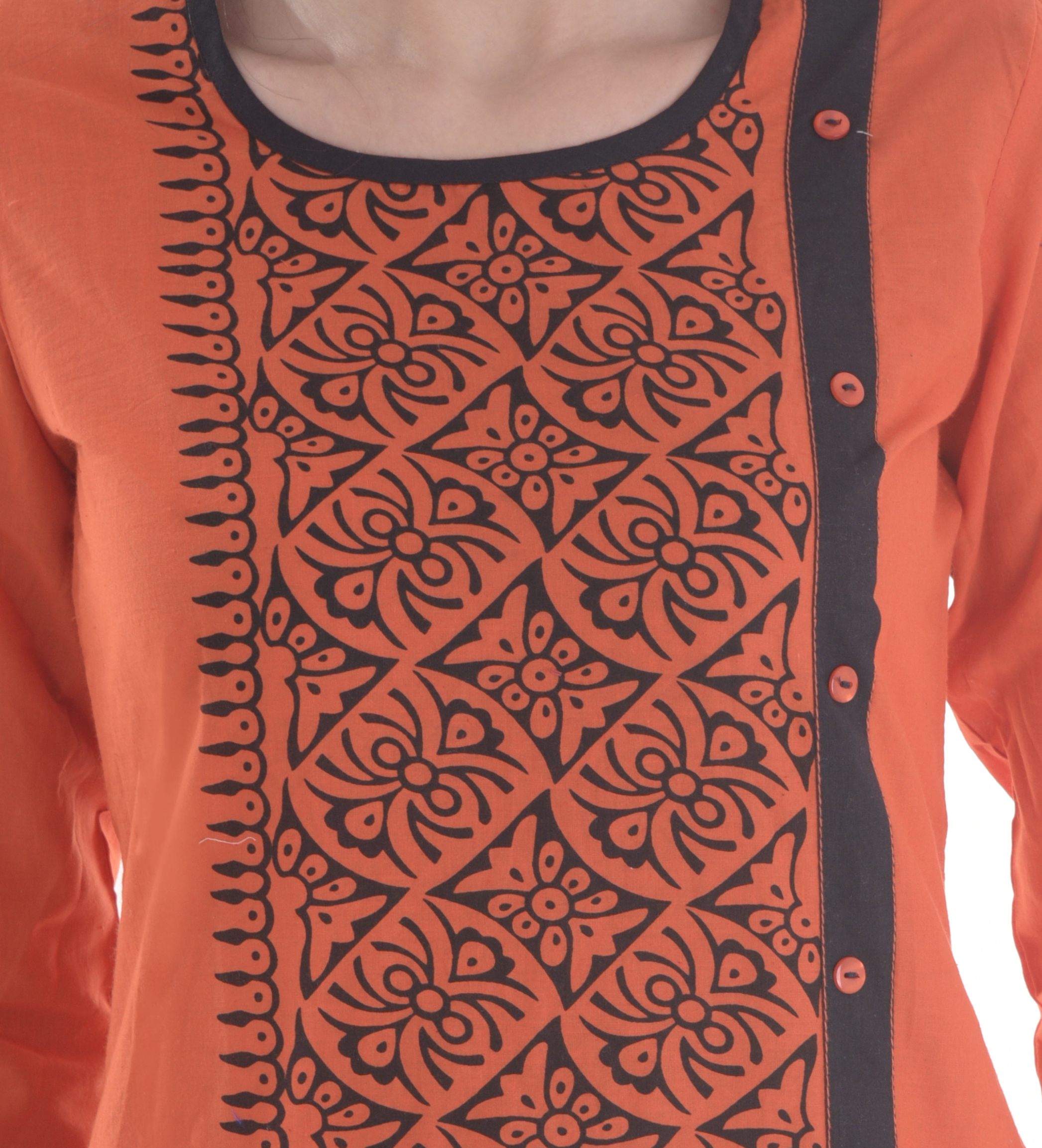 Ladies Designer Kurti - 100% Cotton, Sizes S-xxl, Orange Color, 3/4th Sleeves, Printed Design | Eco-friendly, Lightweight, Versatile For Daily And Ethnic Wear