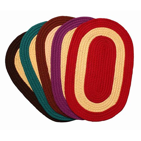 Door Mats - Handmade Wool, Round Shape, Customized Sizes | Available in Red, Brown, Blue, Cream with Personalized Designs and Colors