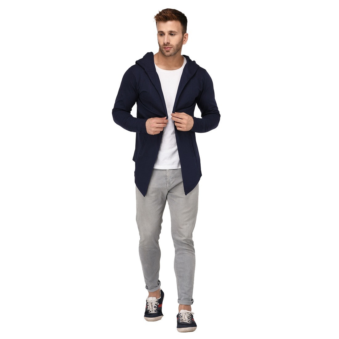 Men's Hooded Navy Blue Shrug Hip Size: 5 Centimeter (Cm)