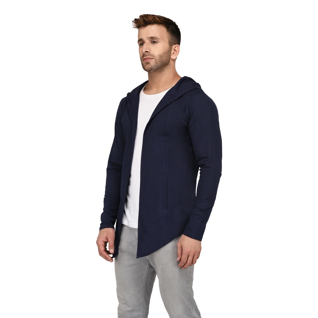 Men's Hooded Navy Blue Shrug Hip Size: 5 Centimeter (Cm)