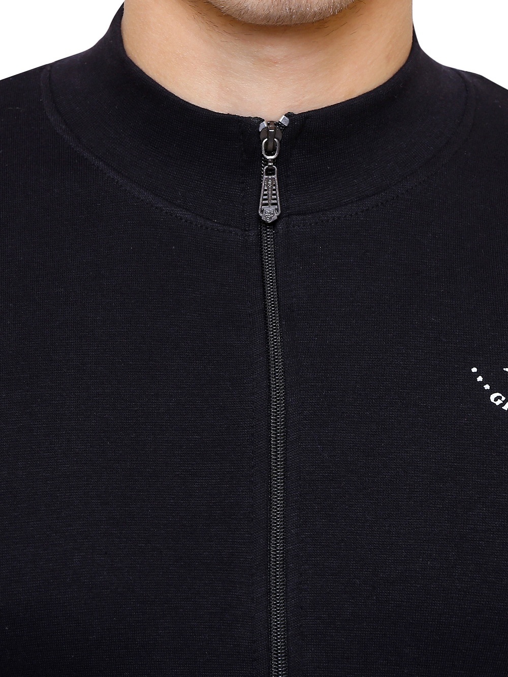 Black Solid Mens Zipper Jacket