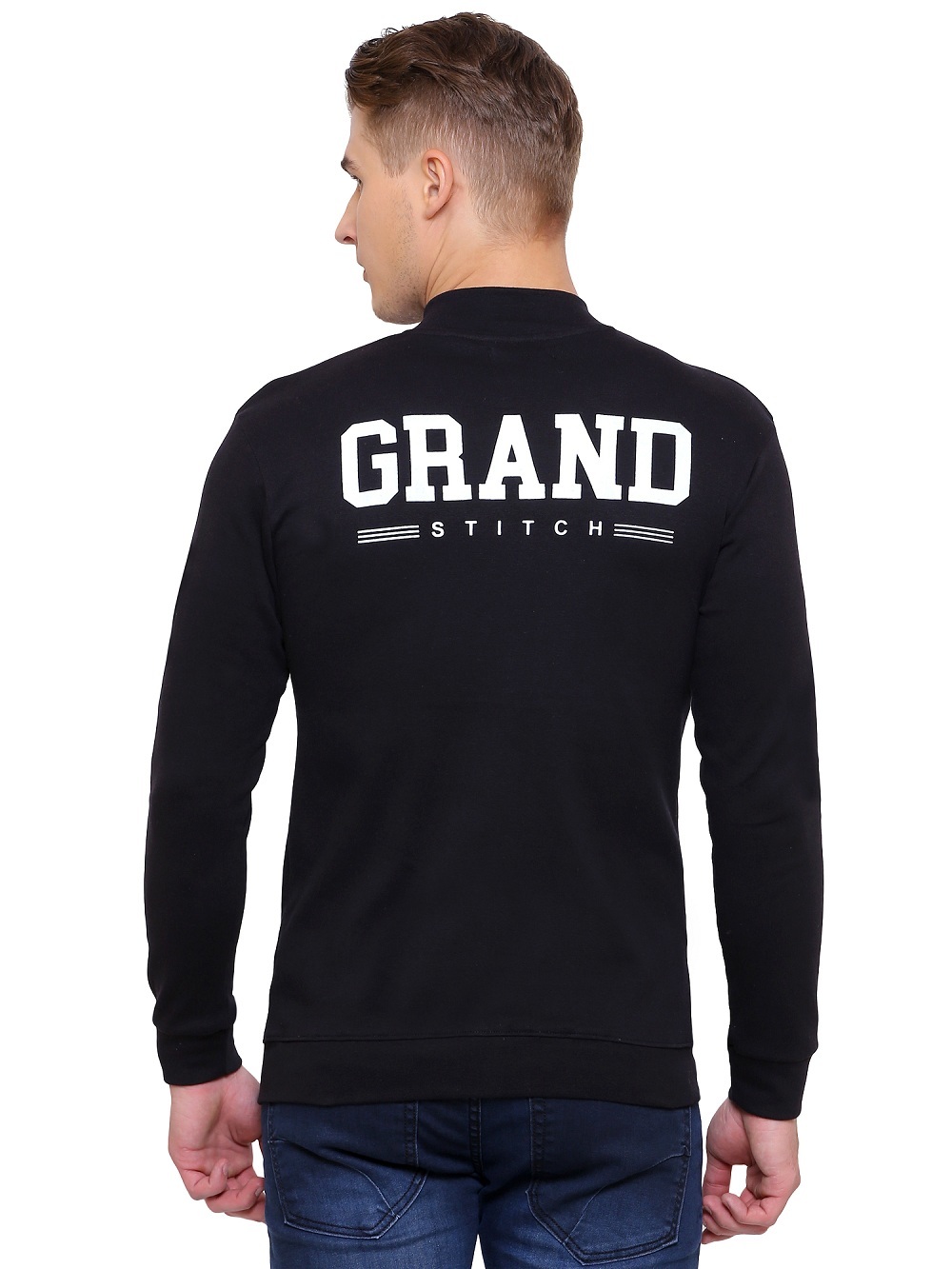 Black Solid Mens Zipper Jacket