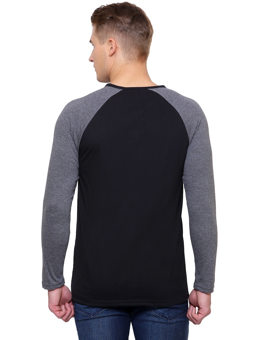 Black Solid Mens Henley Neck T Shirt