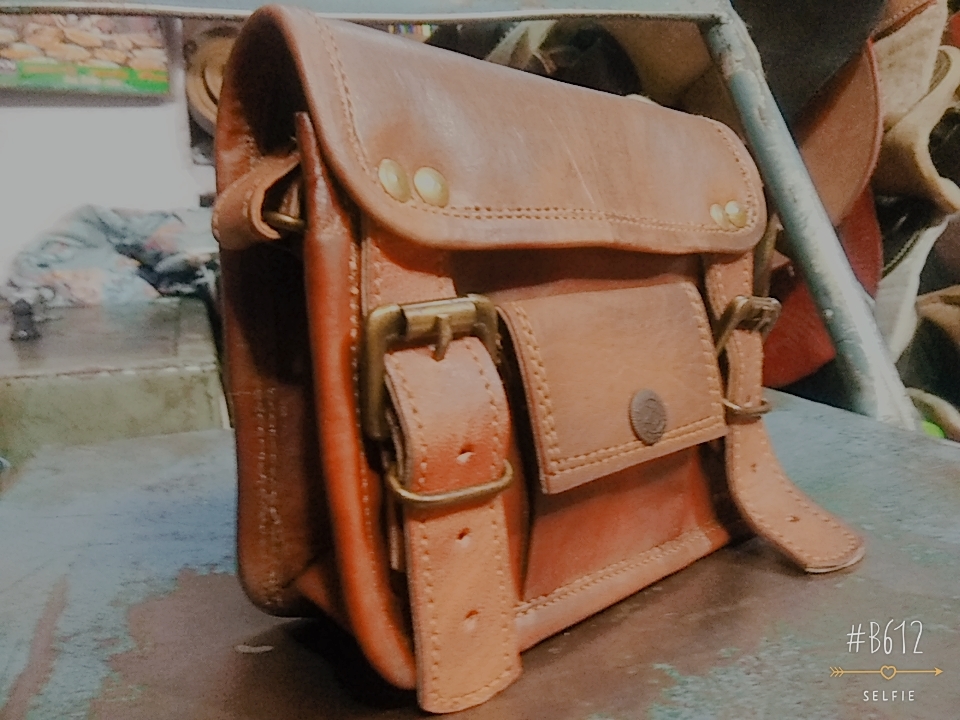 Genuine Leather Messenger Bag - 7x9 Inches, Brown Color With Canvas Lining , Handmade Design And Buckle Closure