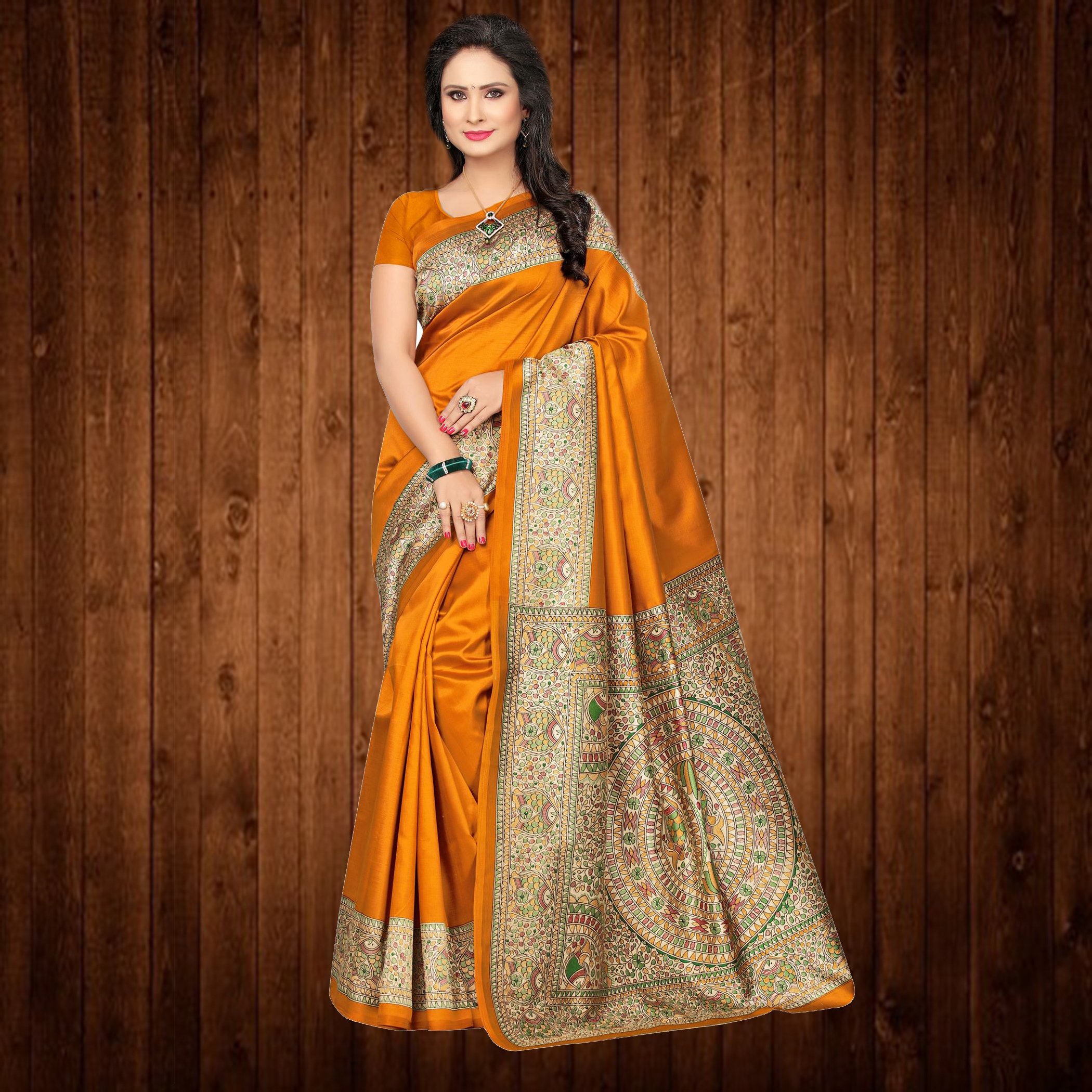 Blue Printed Mysore Silk Saree