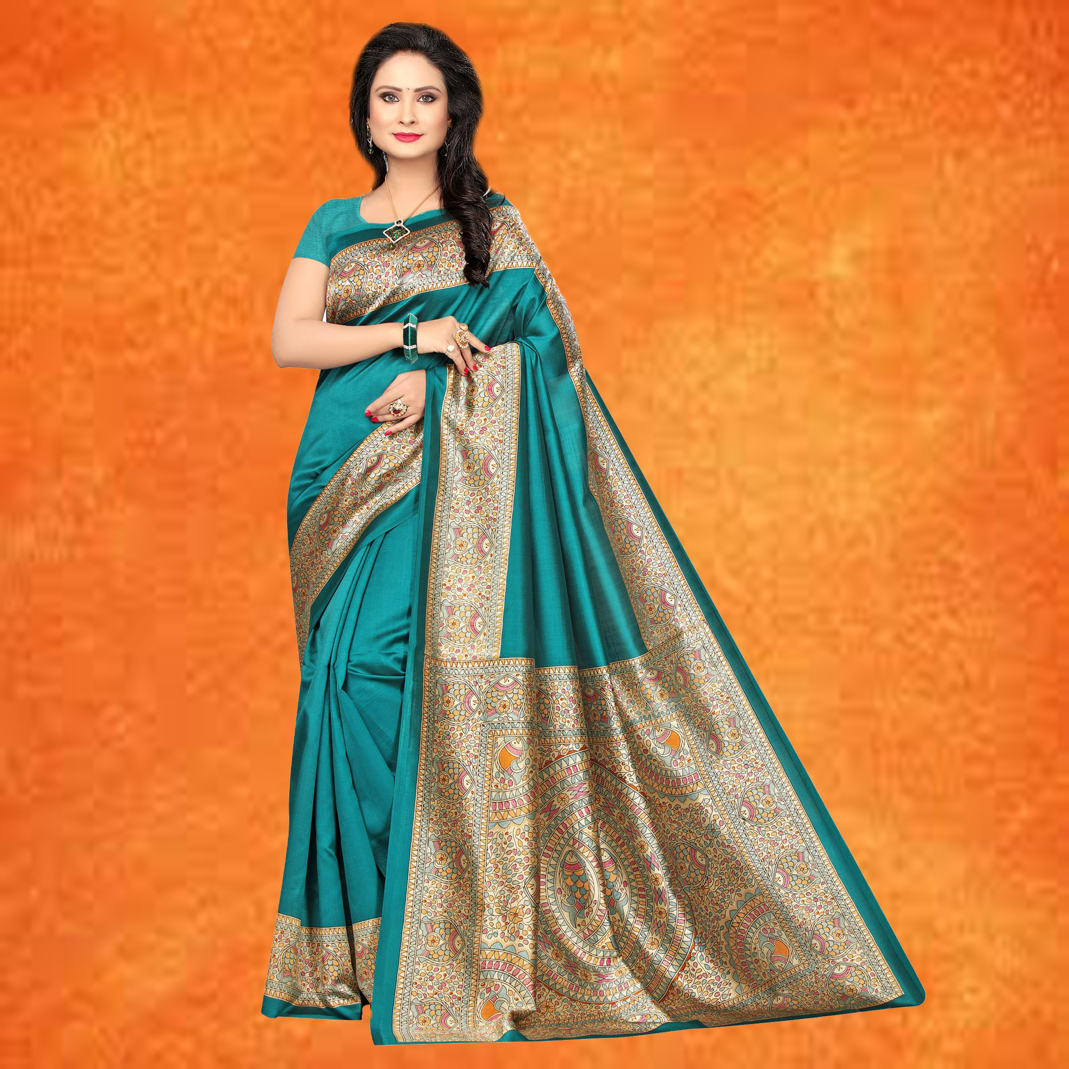Blue Printed Mysore Silk Saree