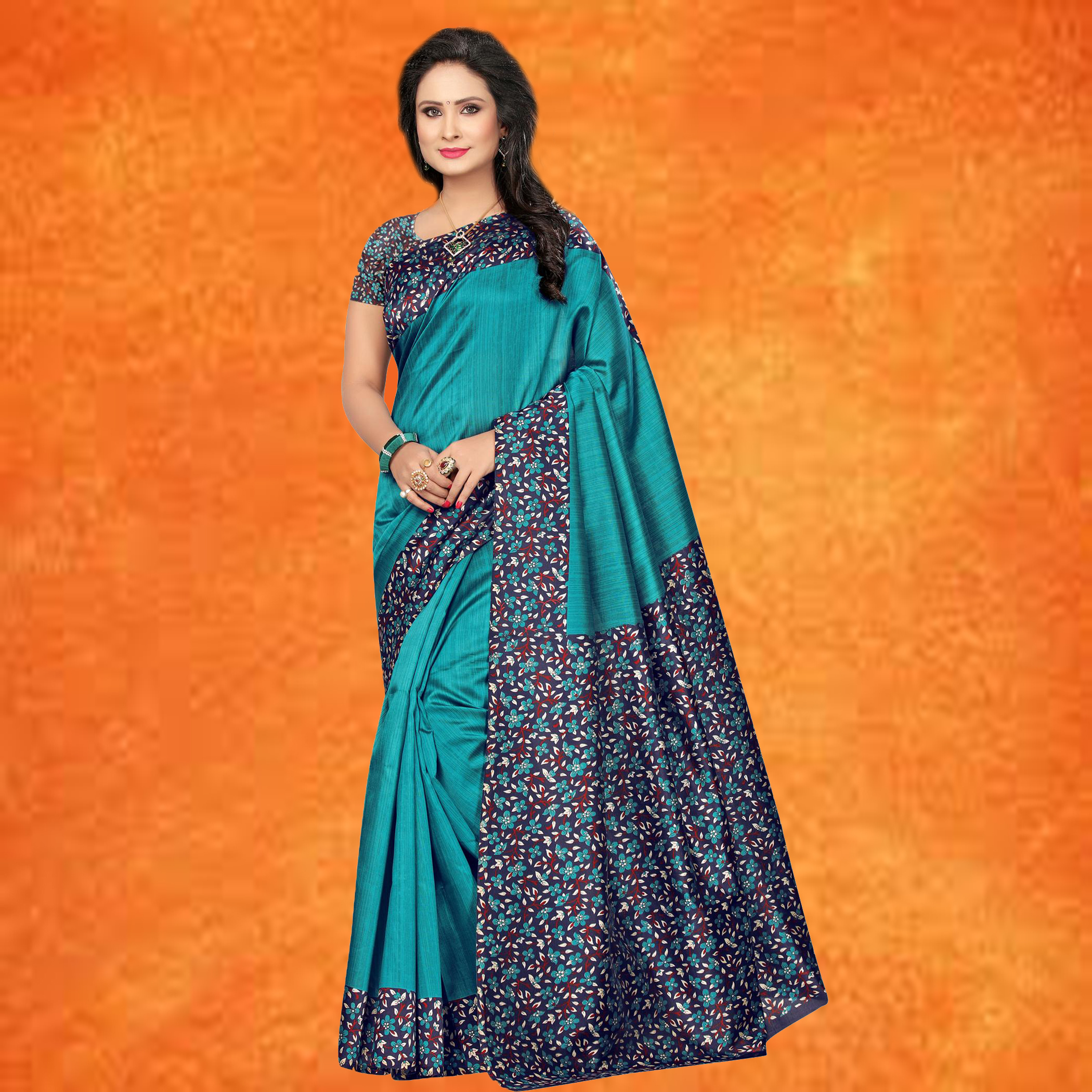 Blue Printed Mysore Silk Saree